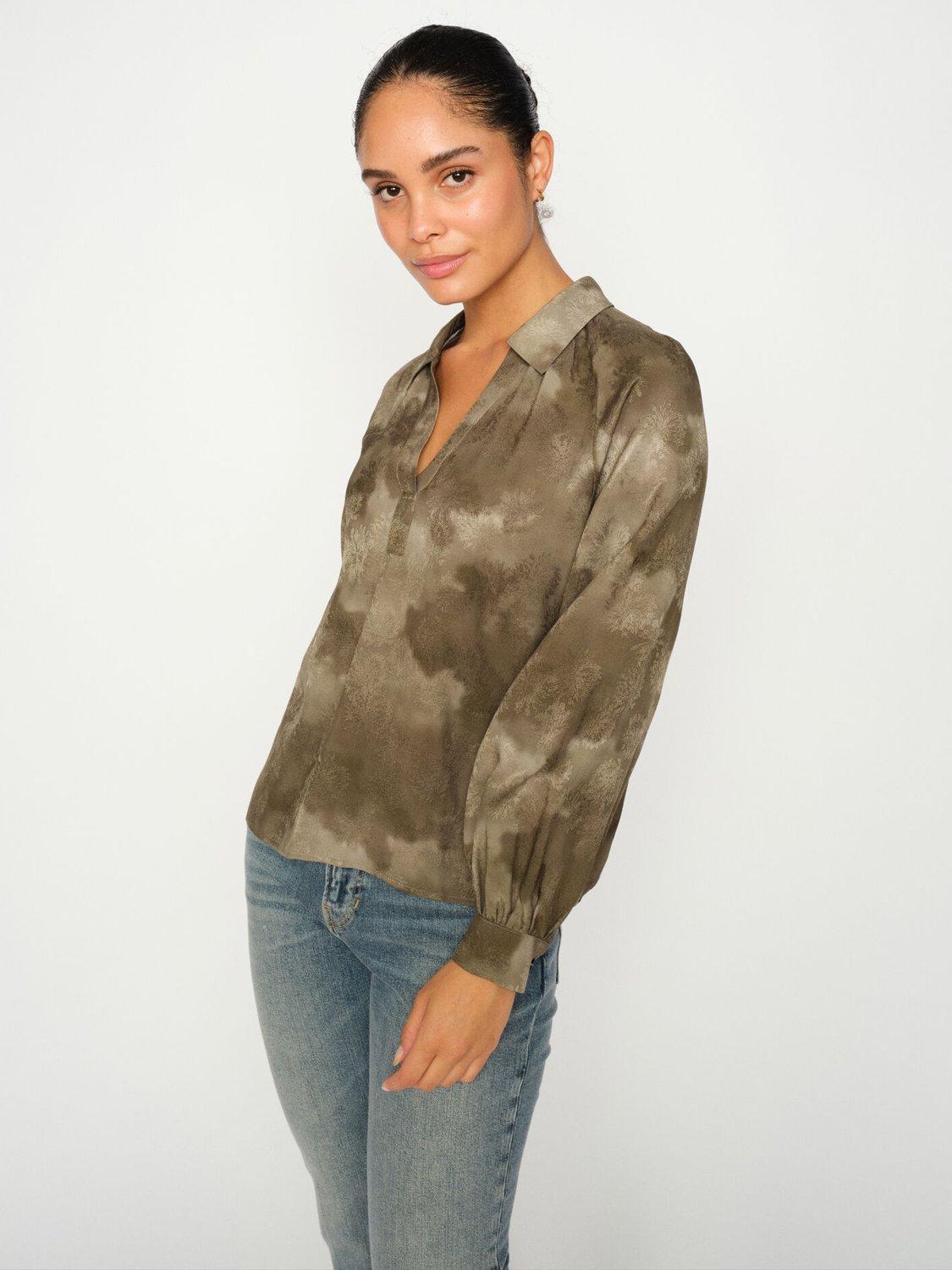 Product image 3 of 5, which shows MOS MOSH Drana Camouflage Jacquard Top, Olive Night, XL