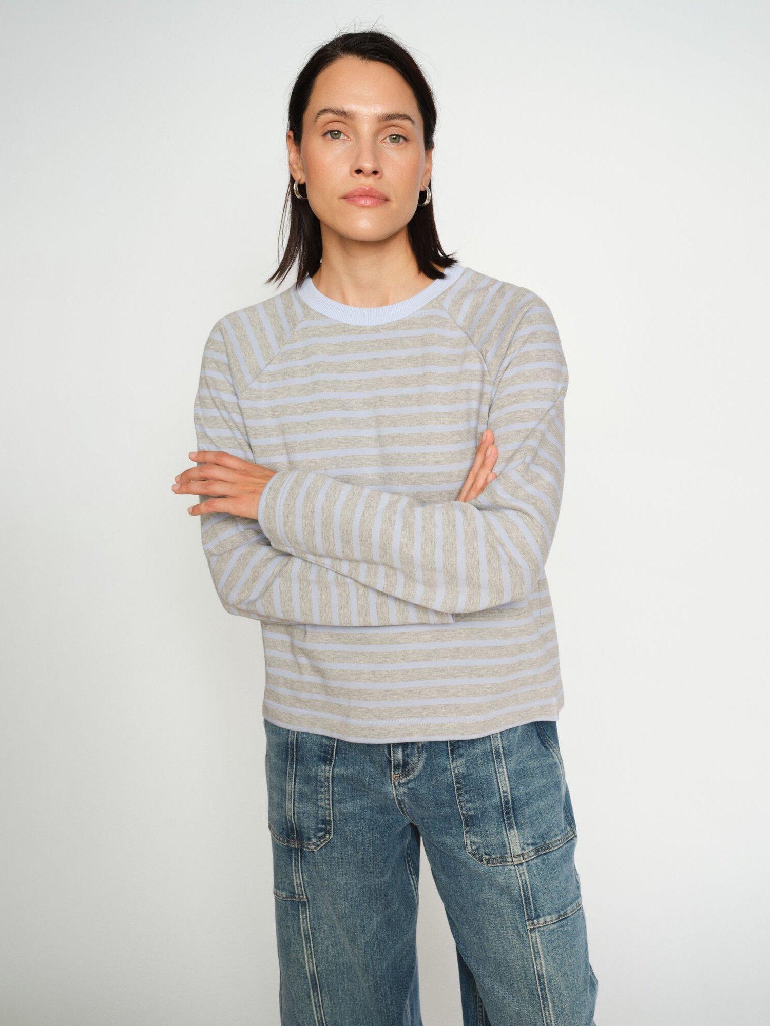 Product image 1 of 4, which shows MOS MOSH Crew Neck Melange Stripe Jumper, Eventide, XS