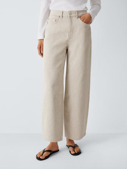 John Lewis High Waist Relaxed Straight Jeans, Ecru, Ecru