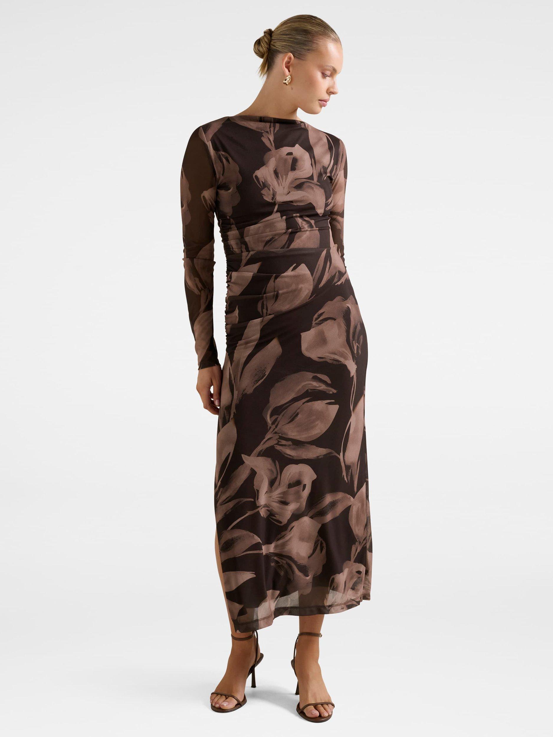 Forever New Alannah Mesh Long Sleeve Midi Dress, Barkley Floral