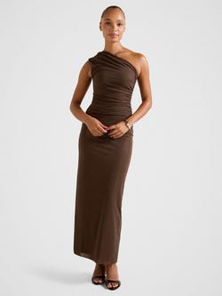Forever New Audrina One Shoulder Heatseal Maxi Dress, Chocolate, Chocolate