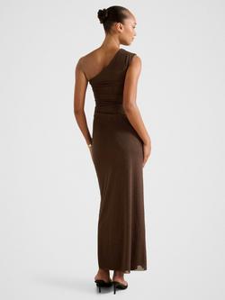 Forever New Audrina One Shoulder Heatseal Maxi Dress, Chocolate - view 2, Chocolate