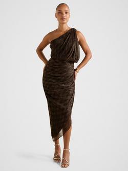 Forever New Cassidy One Shoulder Plisse Midi Dress, Bronze, Bronze