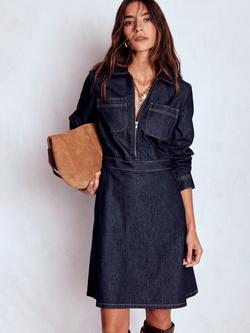 Boden Denim Shirt Flippy Dress, Indigo Blue, Indigo Blue