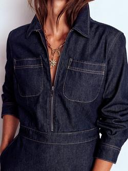 Boden Denim Shirt Flippy Dress, Indigo Blue - view 2, Indigo Blue