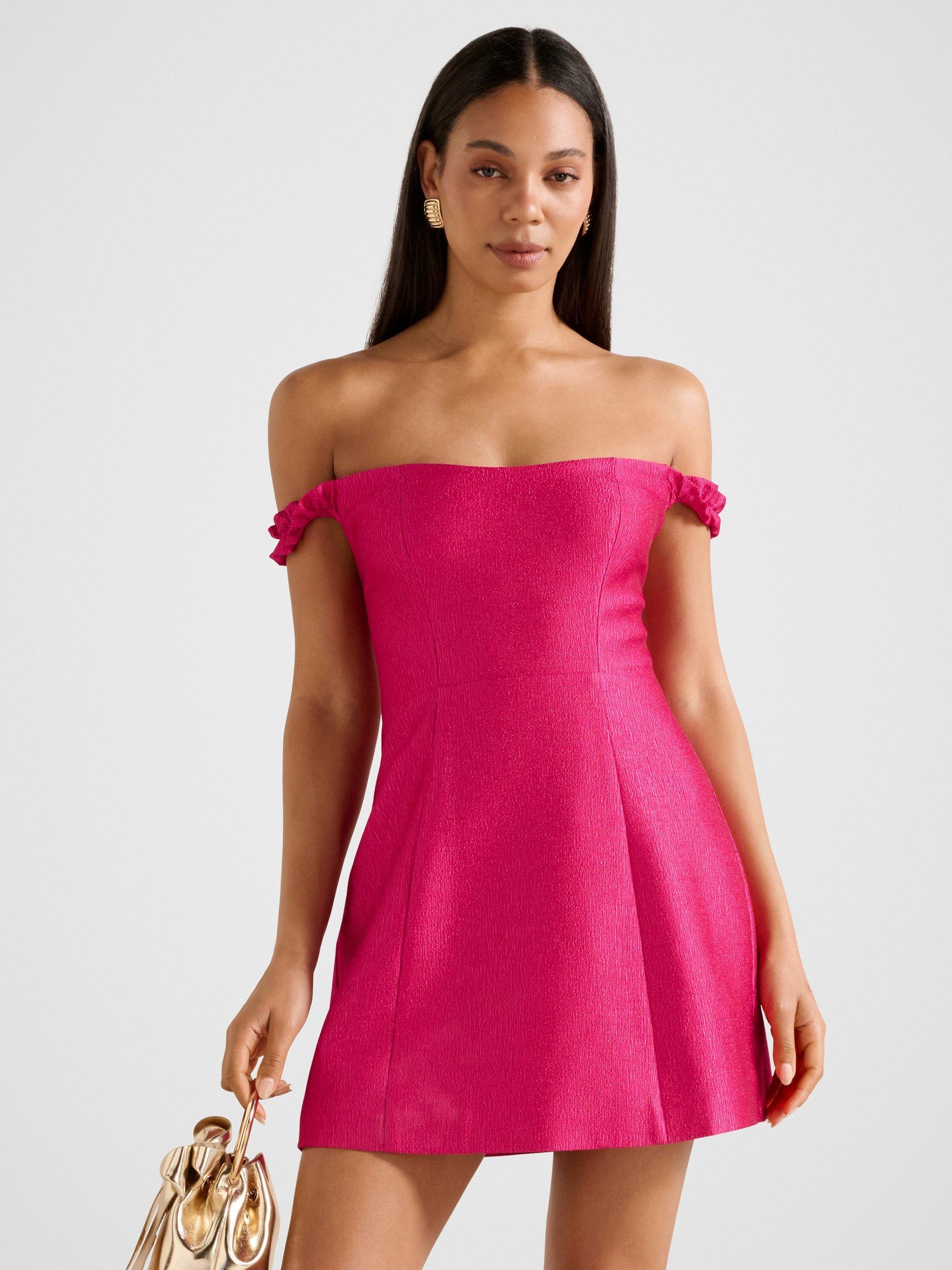 Product image 1 of 5, which shows Forever New Mandy Bardot Neck Ruffle Mini Dress, Bright Pink, 4