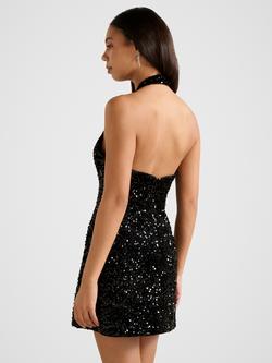 Forever New Riley Sequin Halter Mini Dress, Black - view 2, Black