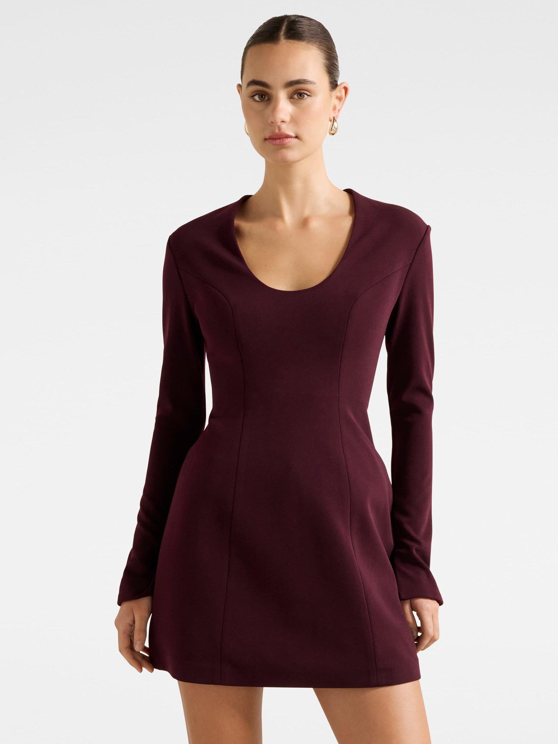 Forever New Ruby Long Sleeve Structured Mini Dress, Burgundy