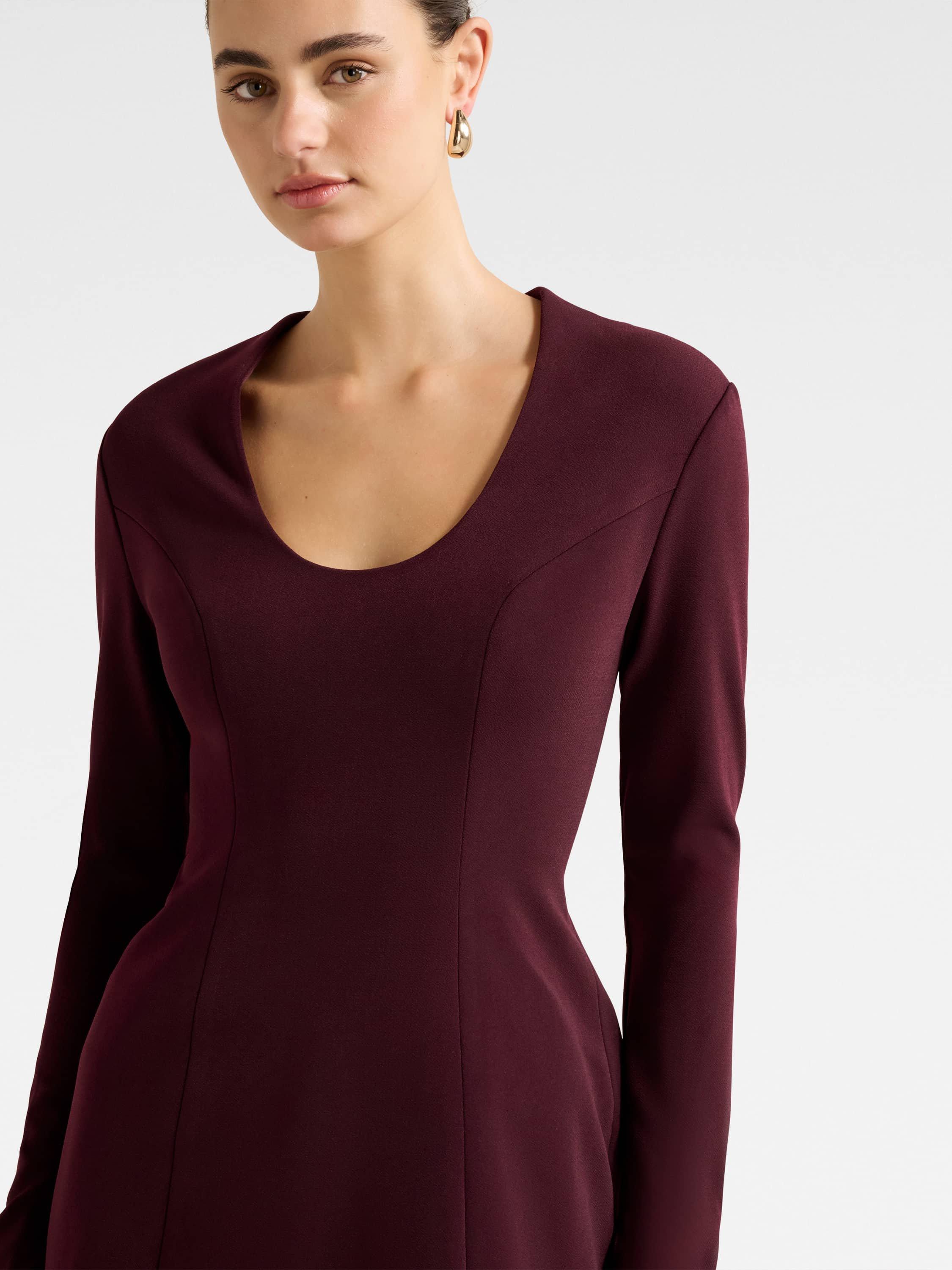 Product image 4 of 5, which shows Forever New Ruby Long Sleeve Structured Mini Dress, Burgundy, 4