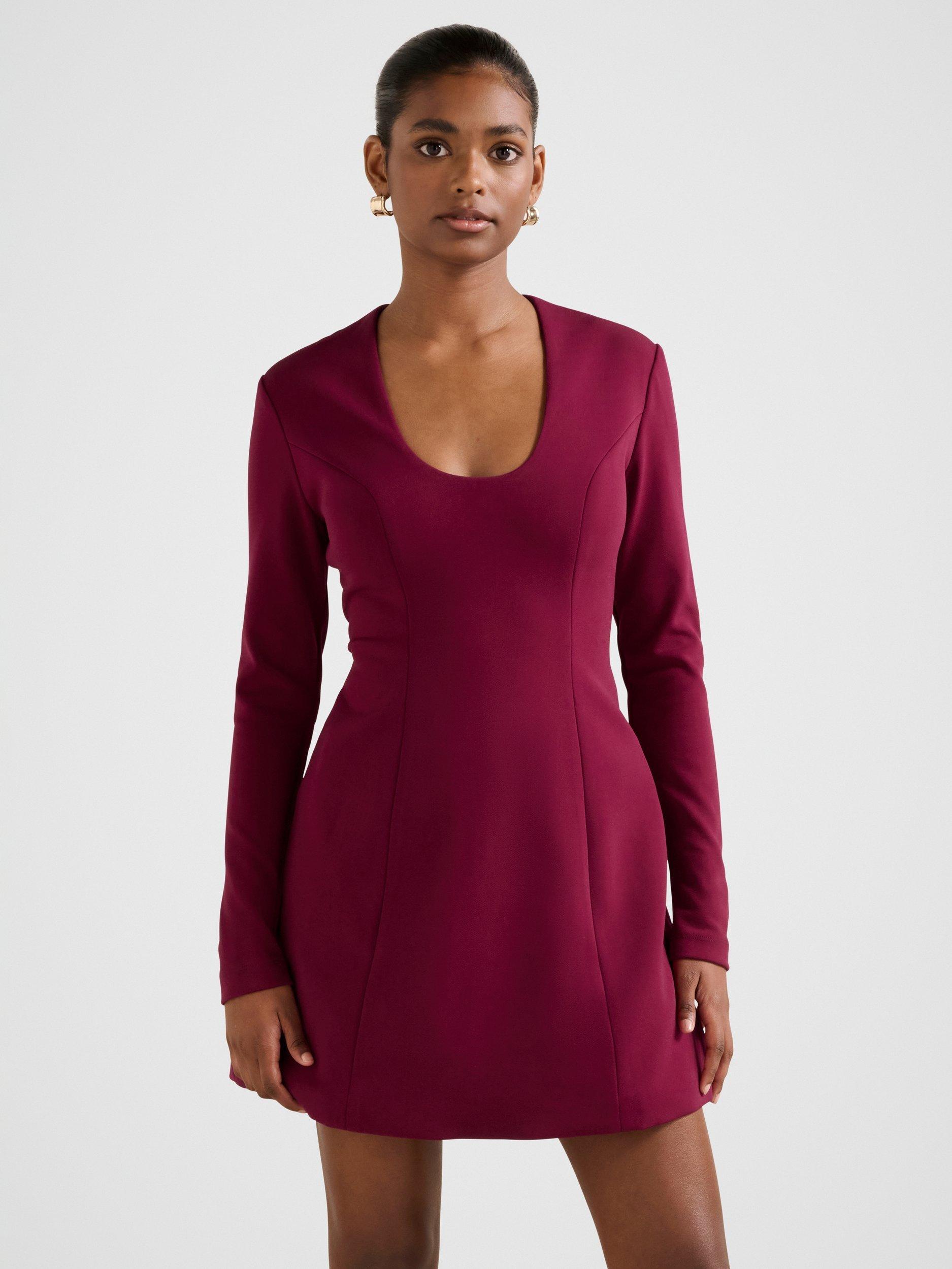 Product image 1 of 5, which shows Forever New Petite Ruby Long Sleeve Structured Mini Dress, Deep Plum, 4