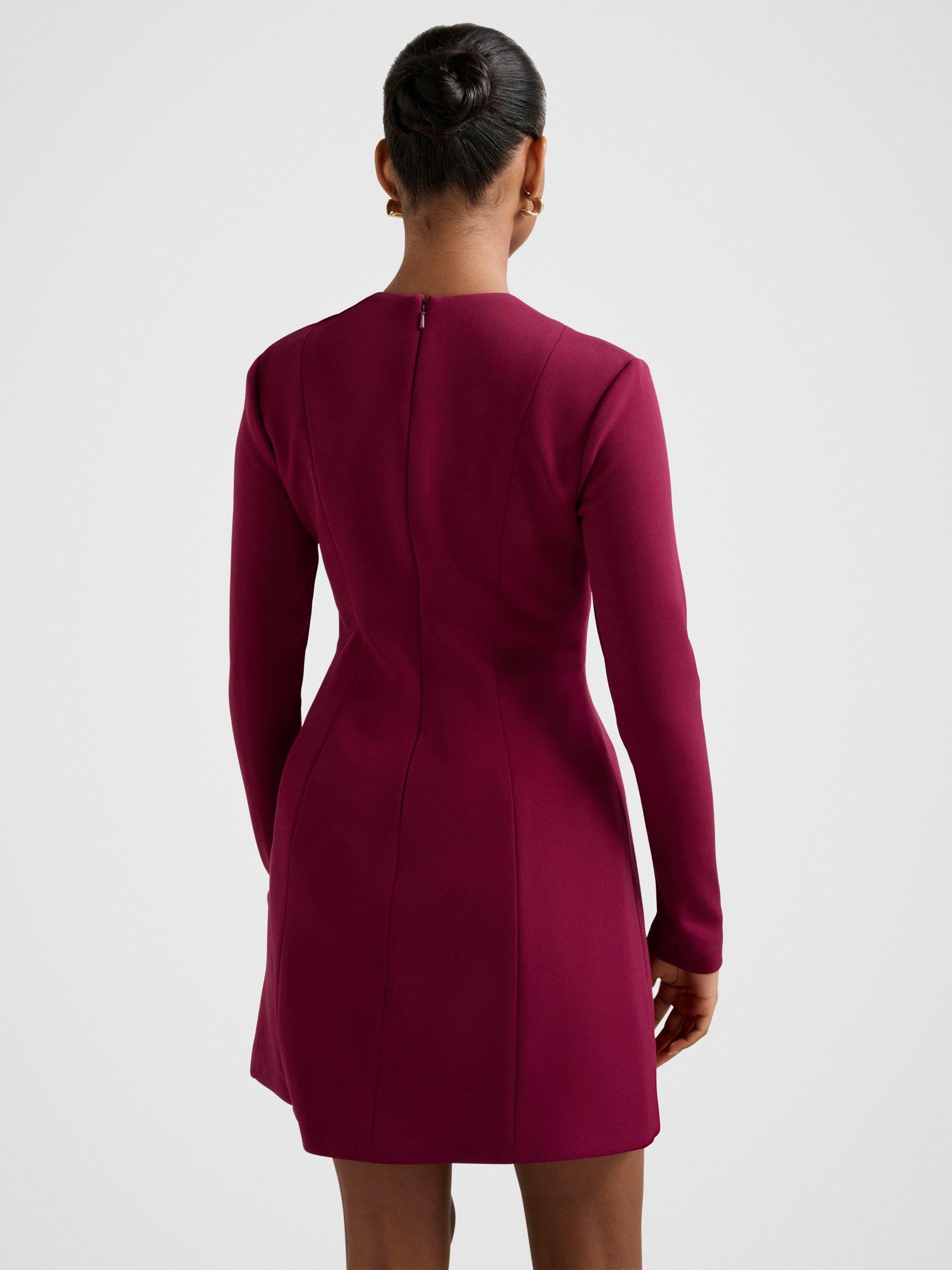 Product image 2 of 5, which shows Forever New Petite Ruby Long Sleeve Structured Mini Dress, Deep Plum, 4