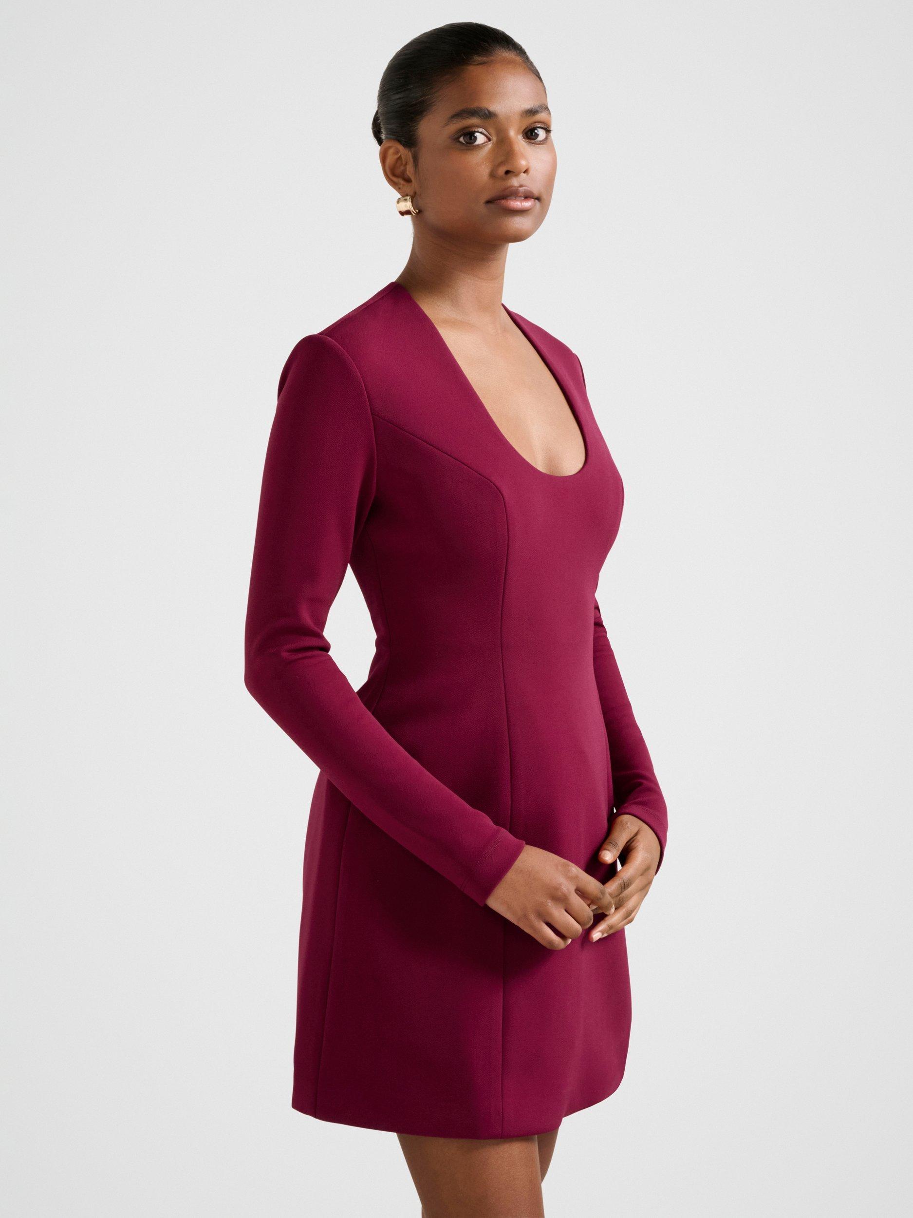 Product image 3 of 5, which shows Forever New Petite Ruby Long Sleeve Structured Mini Dress, Deep Plum, 4