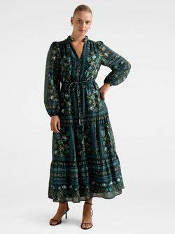 Forever New Tara Printed Midi Dress, Green Bellview, Green Bellview