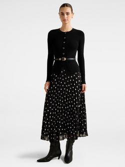 Forever New Daphne Waistcoat Knitted Midi Dress, Black Edmond Spot, Black Edmond Spot