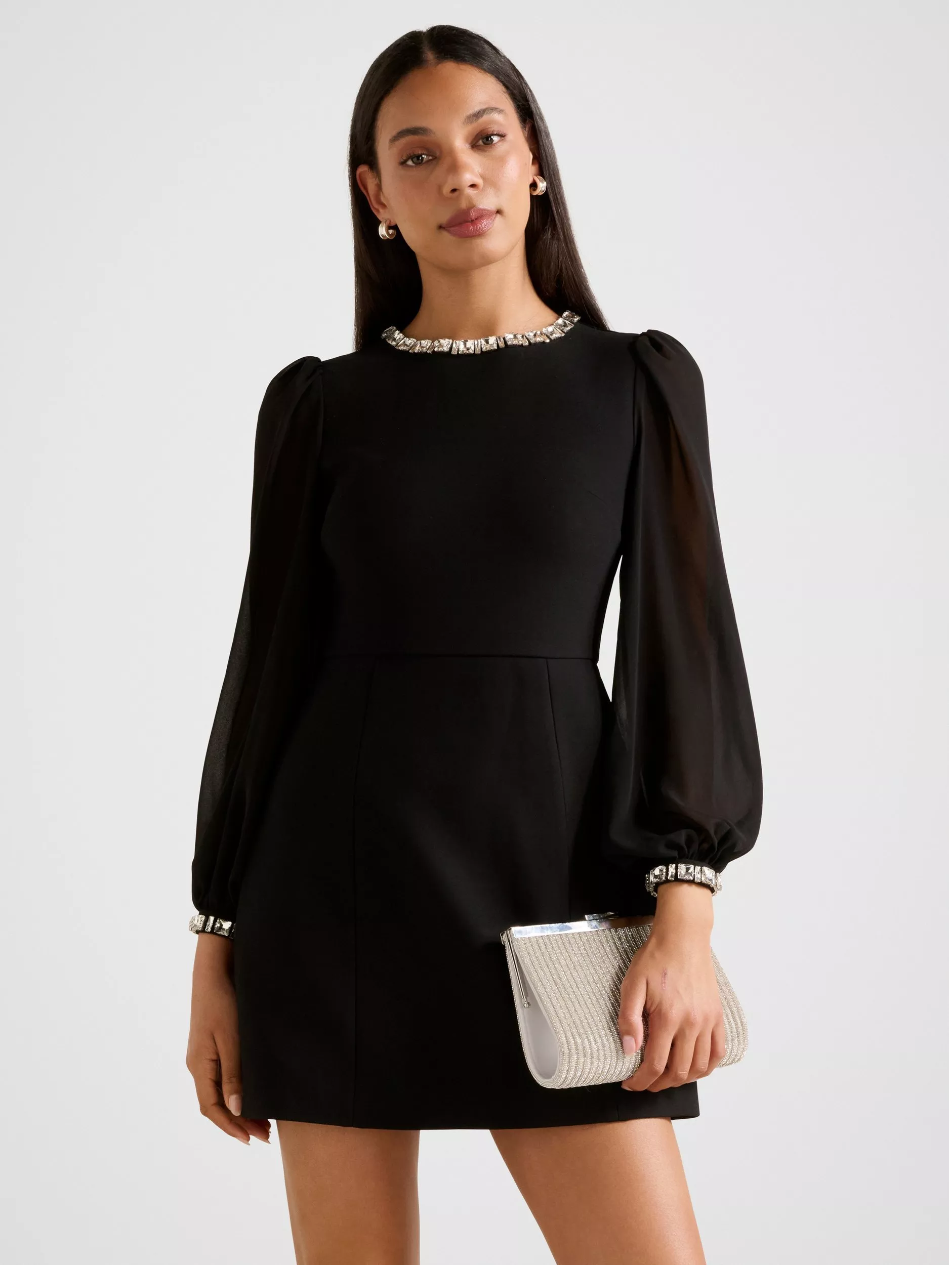 Forever New Indiana Embellished Mini Dress, Black