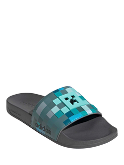 Adidas Adilette Shower Minecraft Slider Sandals, Grey/Blue - view 2, Grey/Blue