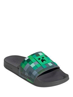 Adidas Adilette Shower Minecraft Slider Sandals, Green/Black - view 2, Green/Black