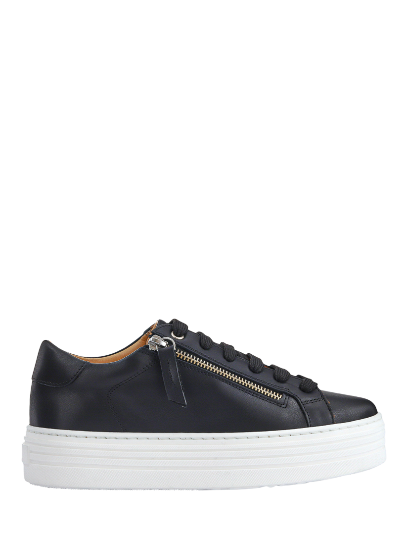 Product image 1 of 6, which shows Jones Bootmaker Amaliada Leather Zip Detail Platform Trainers, Black, 3