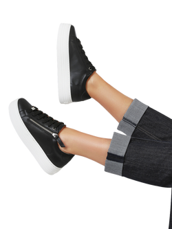 Jones Bootmaker Amaliada Leather Zip Detail Platform Trainers - view 2, Black