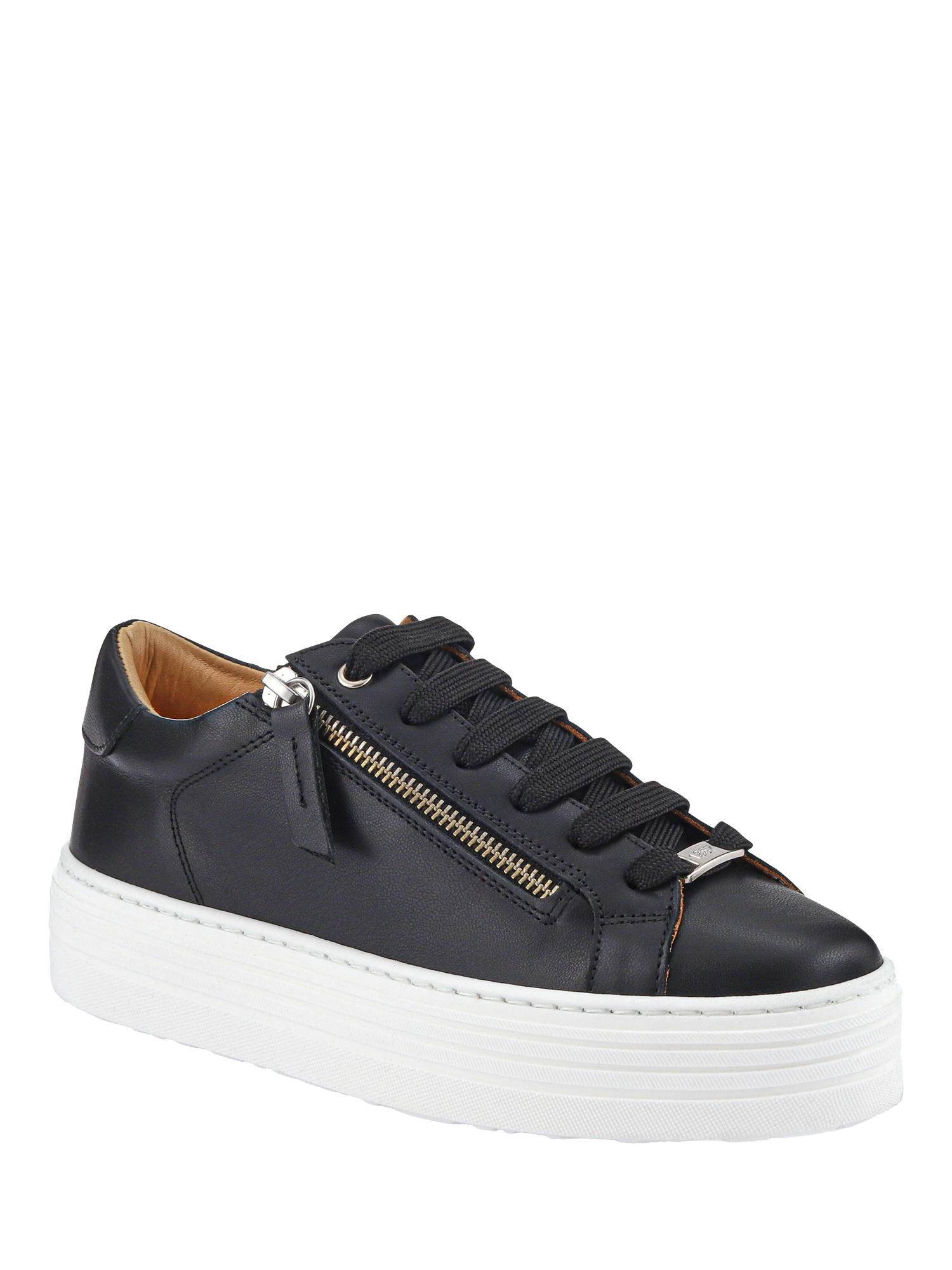 Product image 3 of 6, which shows Jones Bootmaker Amaliada Leather Zip Detail Platform Trainers, Black, 3