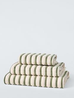 John Lewis Striped Fringed Towels, Avocado