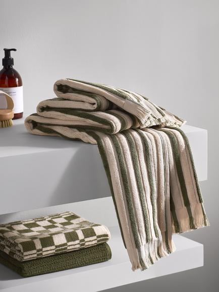 John Lewis Striped Fringed Towels - view 2, Avocado