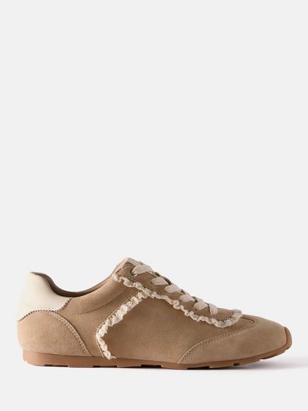 Mint Velvet Lina Suede Lace Trim Detail Trainers, Natural, Natural