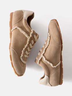 Mint Velvet Lina Suede Lace Trim Detail Trainers, Natural - view 2, Natural