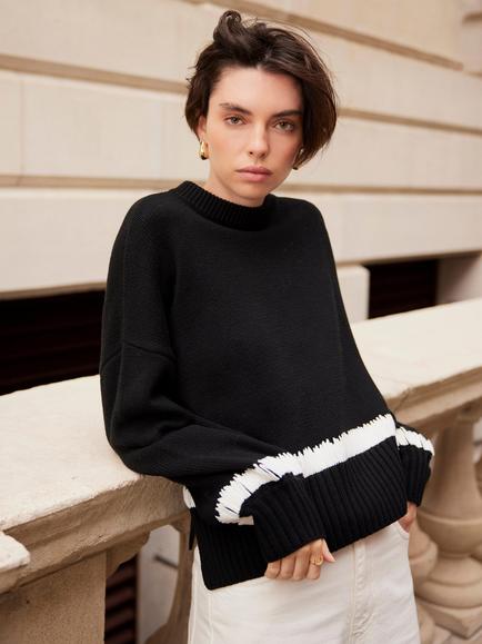 Mint Velvet Cotton Blend Stripe Jumper, Black