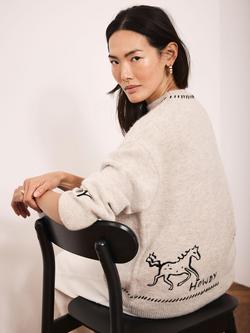 Mint Velvet Wool Blend Floral Round Neck Jumper - view 2, Natural