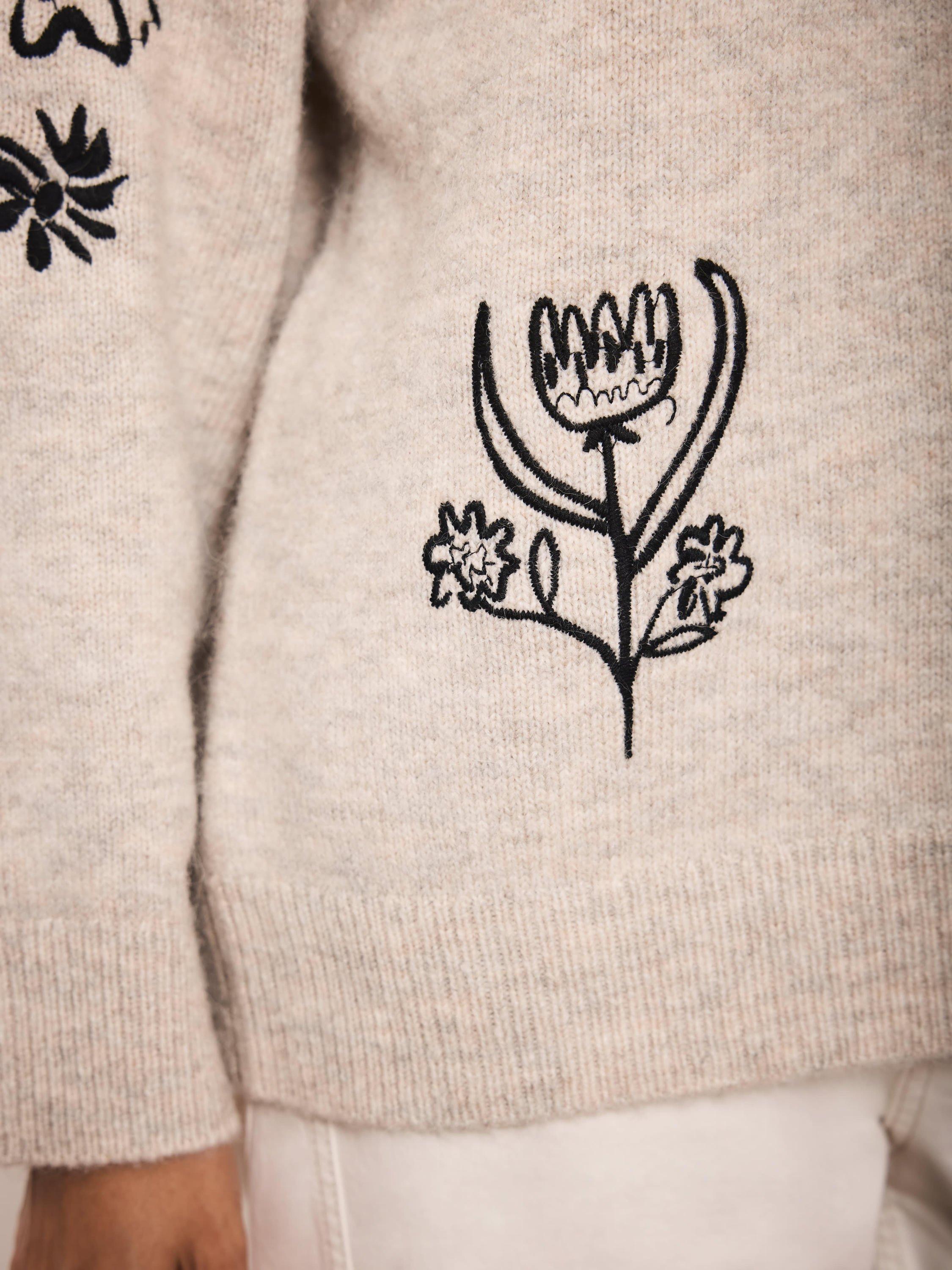 Product image 4 of 8, which shows Mint Velvet Wool Blend Floral Round Neck Jumper, Natural, XS
