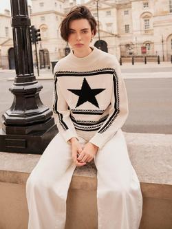 Mint Velvet Cotton Blend Star Jumper, White Ivory