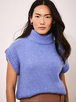 Mint Velvet Wool Blend Cap Sleeve High Neck Top, Blue