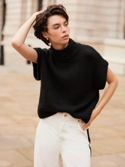 Mint Velvet Wool Blend Cap Sleeve High Neck Top, Black