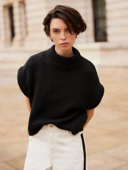 Mint Velvet Wool Blend Cap Sleeve High Neck Top - view 2, Black