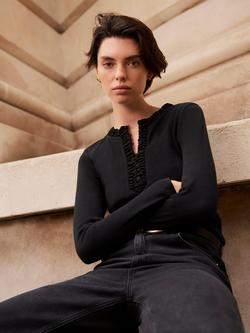 Mint Velvet Cotton Blend Long Sleeve Round Neck Top - view 2, Black