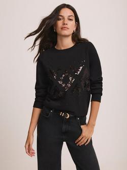 Mint Velvet Cottton Blend Sequin Sweatshirt, Black