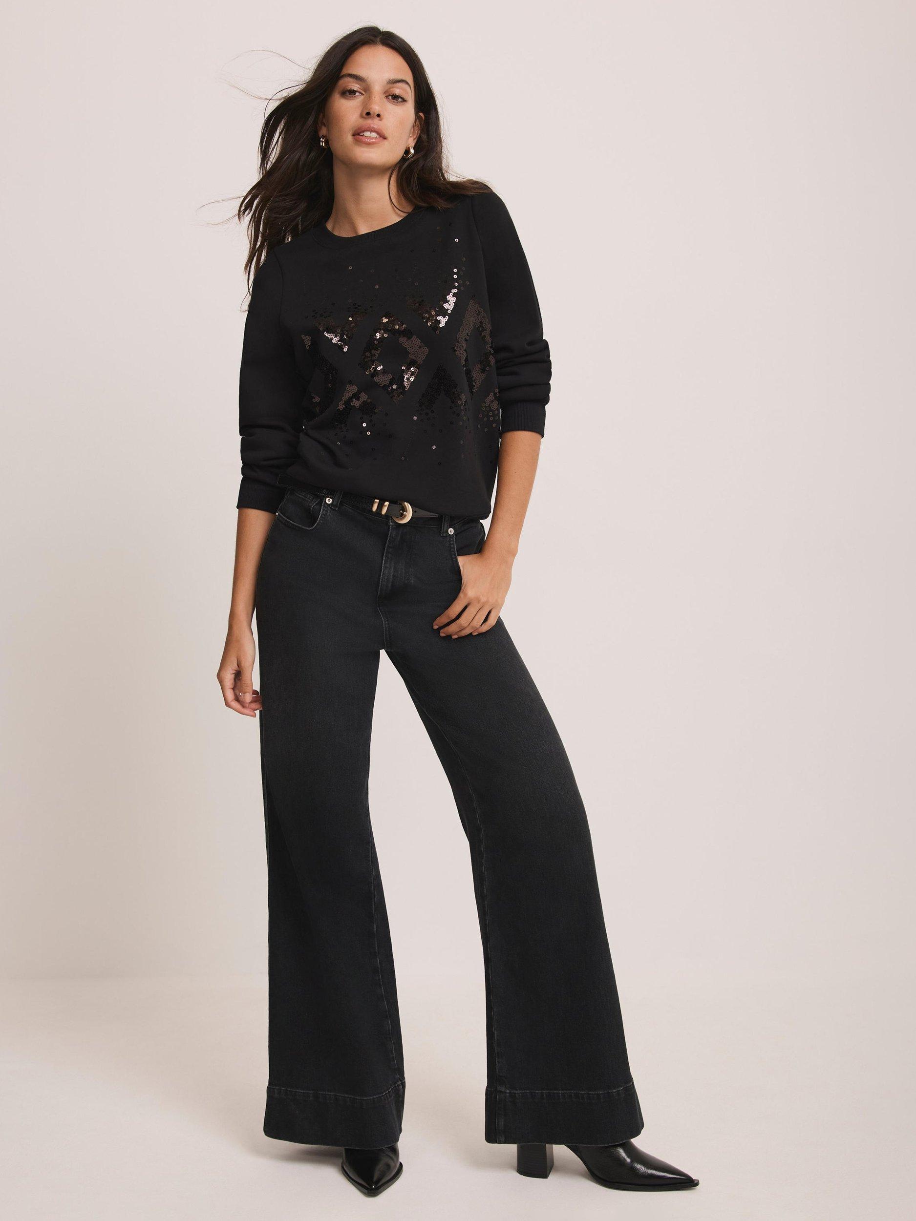 Product image 4 of 7, which shows Mint Velvet Cottton Blend Sequin Sweatshirt, Black, XL