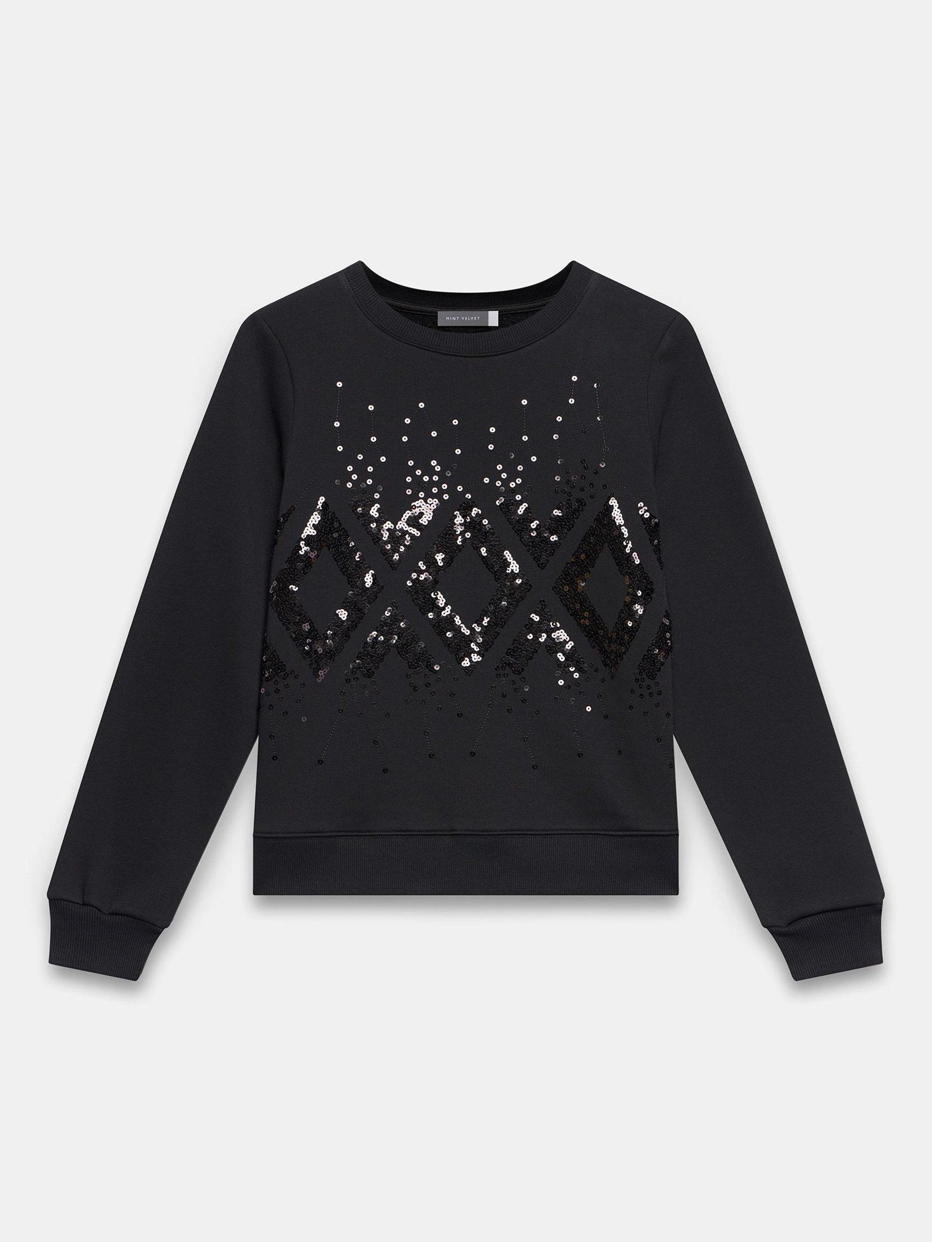 Product image 6 of 7, which shows Mint Velvet Cottton Blend Sequin Sweatshirt, Black, XL