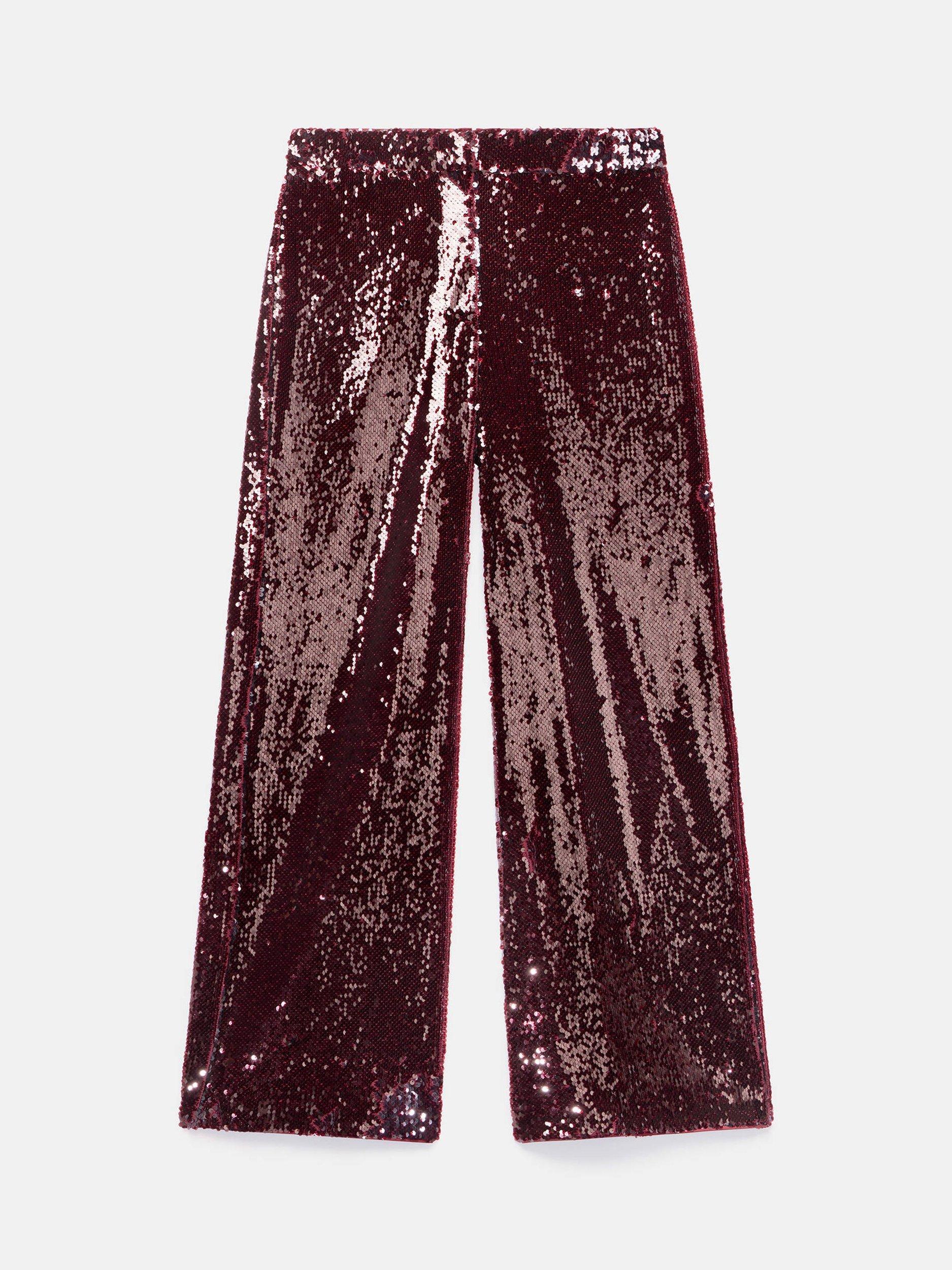 Product image 7 of 8, which shows Mint Velvet Sequin Wide Leg Trousers, Red Burgundy, 6R
