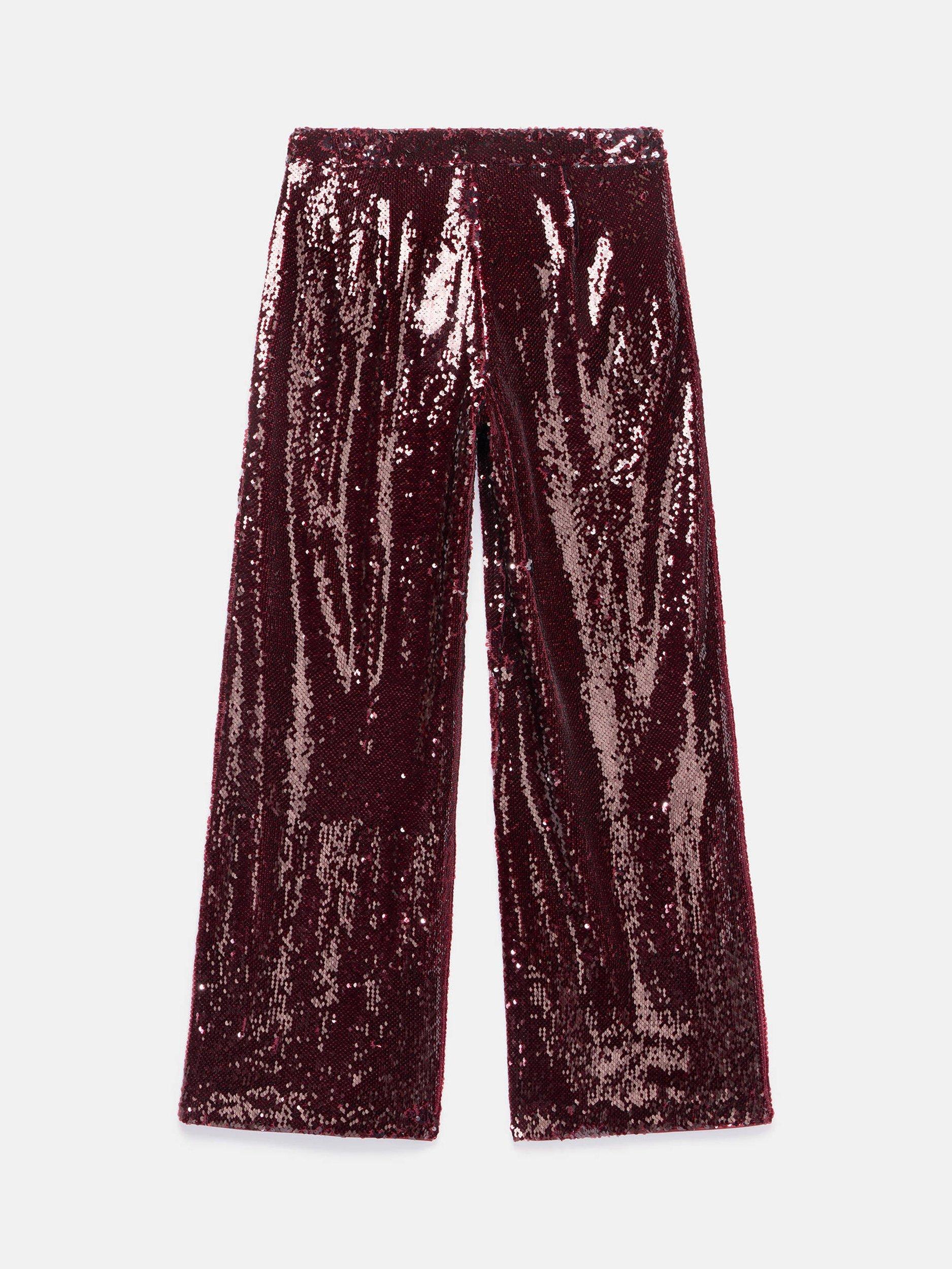 Product image 8 of 8, which shows Mint Velvet Sequin Wide Leg Trousers, Red Burgundy, 6R