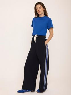 Mint Velvet Stripe Wide Leg Trousers, Blue Navy