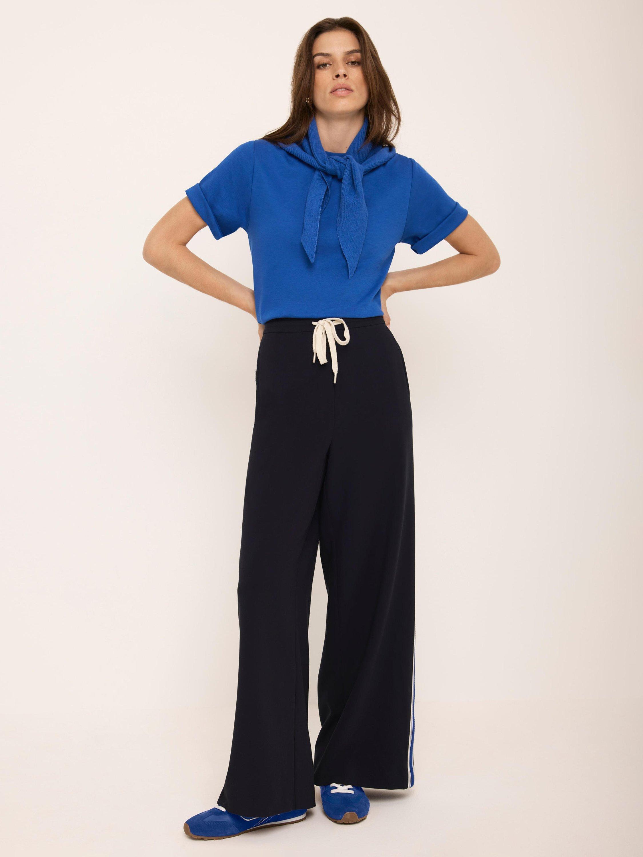 Product image 2 of 7, which shows Mint Velvet Stripe Wide Leg Trousers, Blue Navy, XS Reg