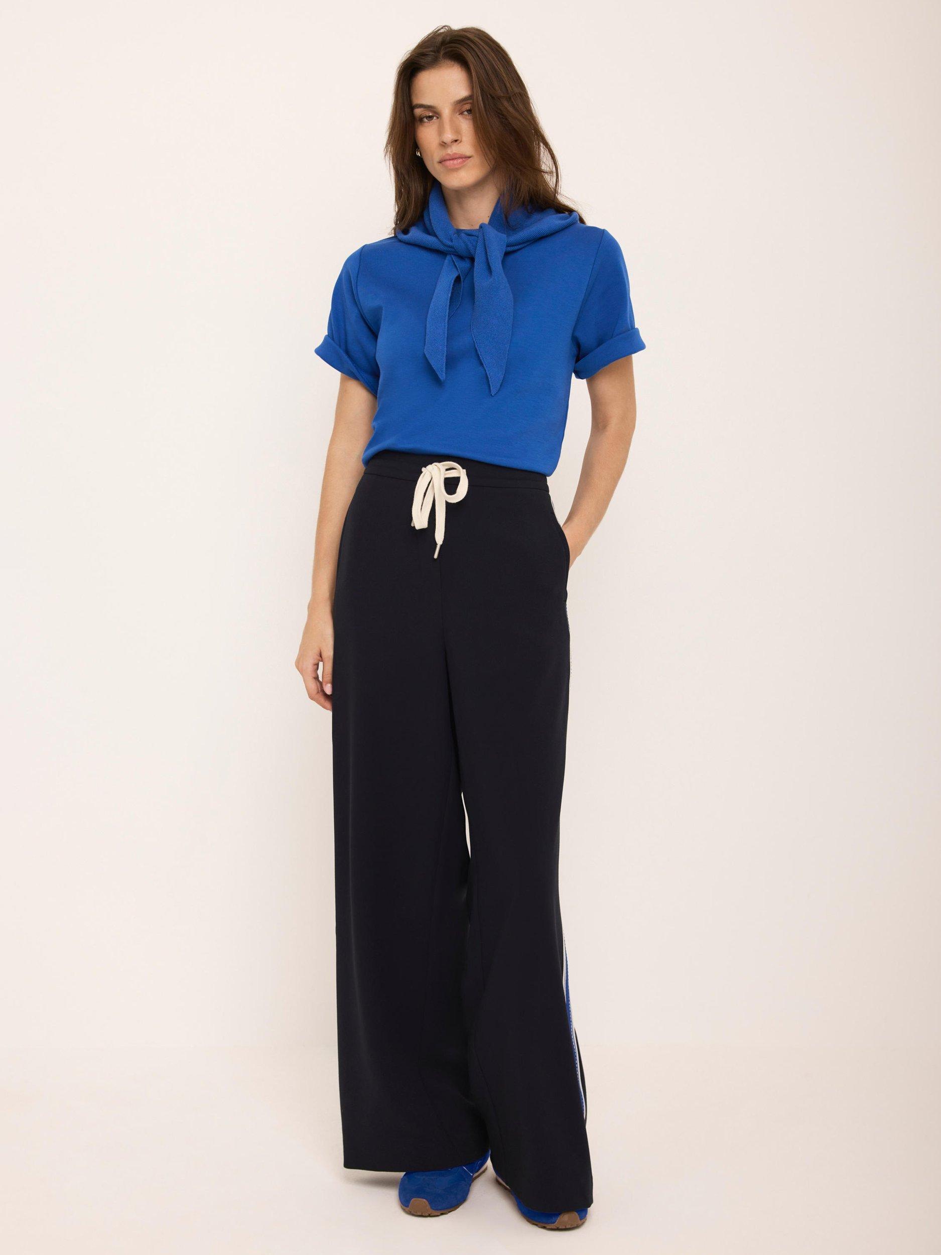 Product image 5 of 7, which shows Mint Velvet Stripe Wide Leg Trousers, Blue Navy, XS Reg