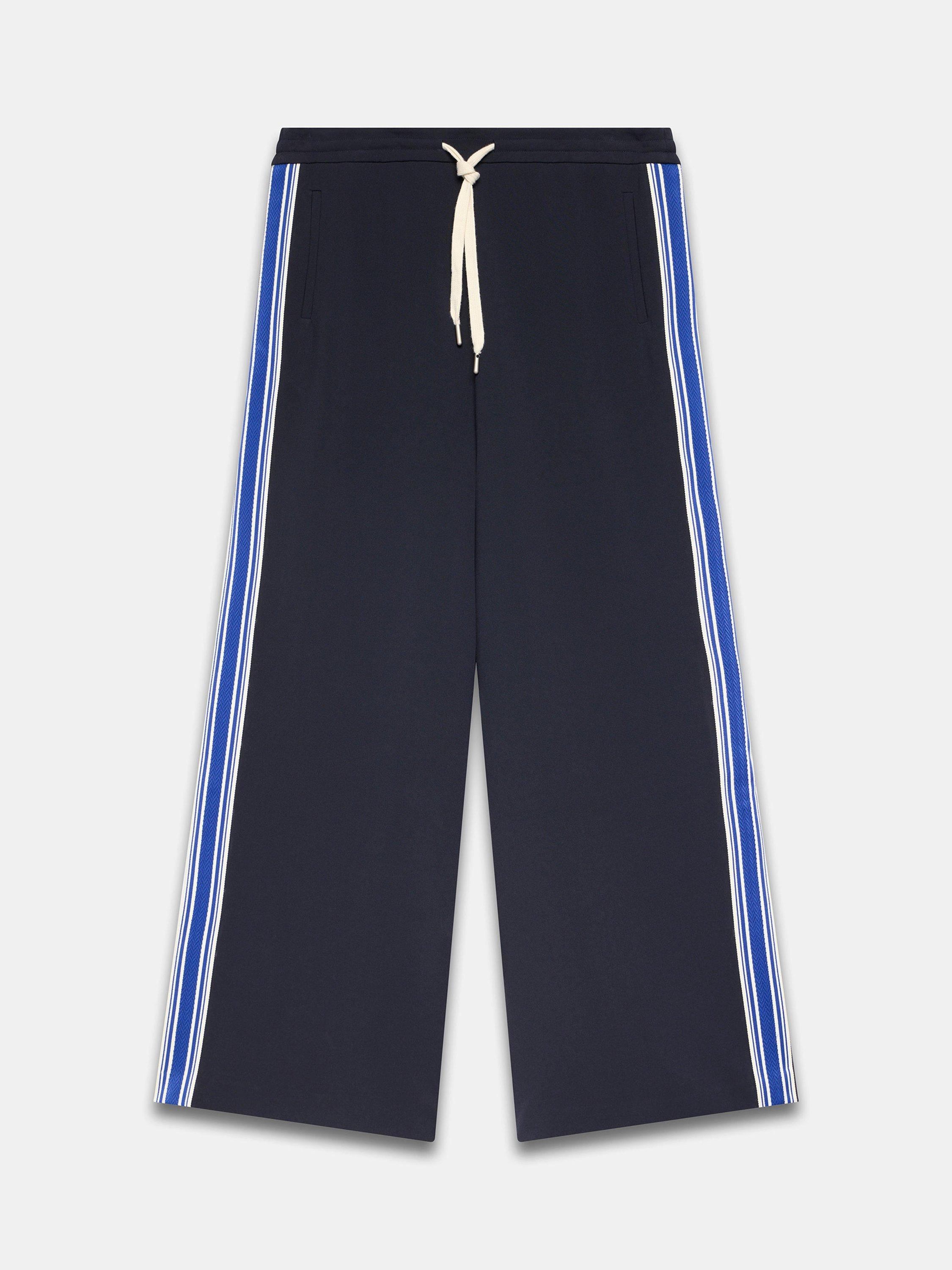 Product image 6 of 7, which shows Mint Velvet Stripe Wide Leg Trousers, Blue Navy, XS Reg