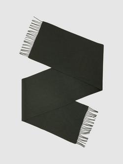 Reiss Picton Wool Cashmere Fringed Scarf, Dark Military Green