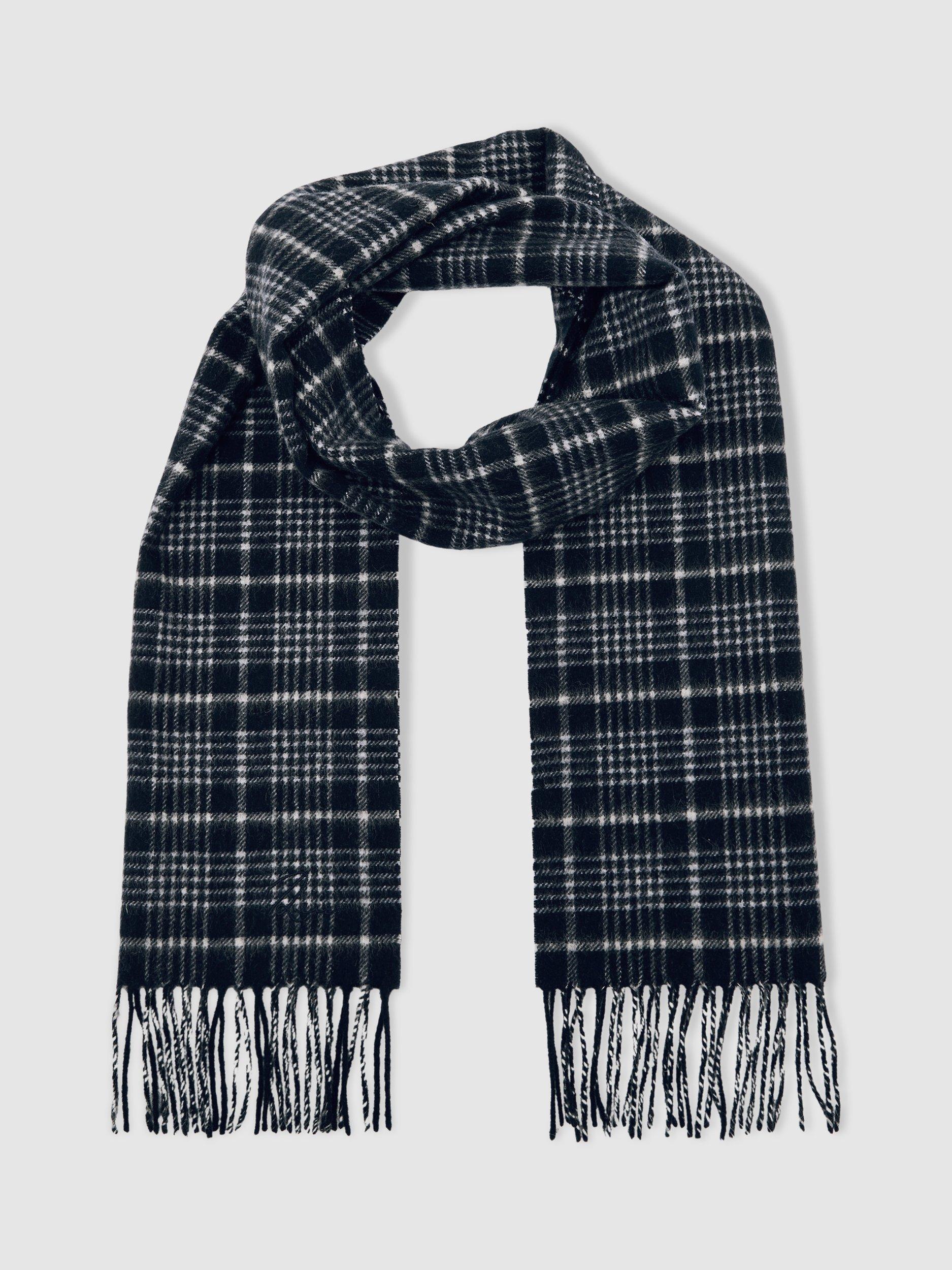 Product image 4 of 5, which shows Reiss Theo Wool Blend Check Scarf with Cashmere, Navy