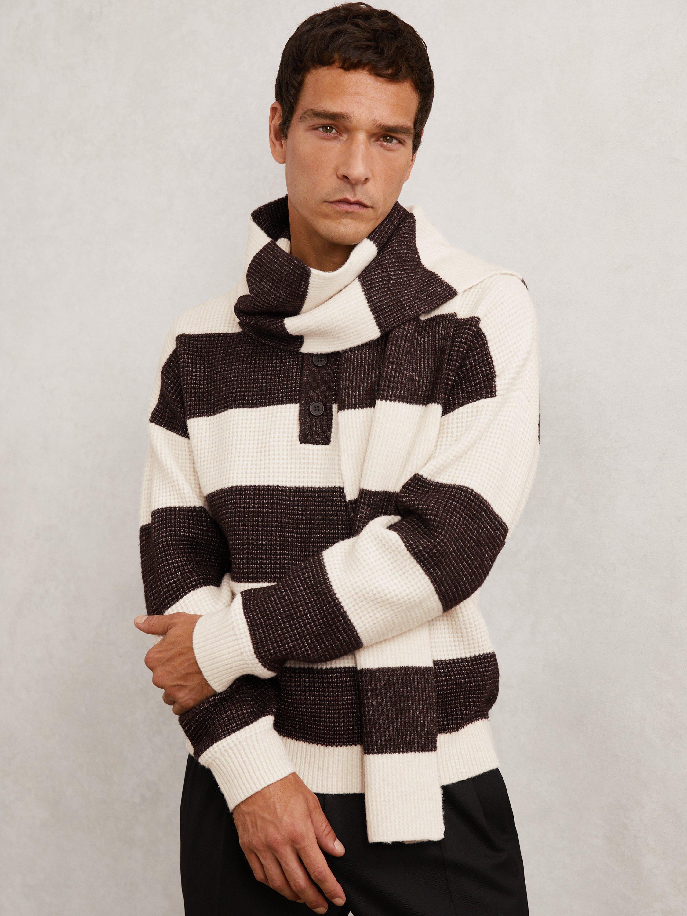 Product image 3 of 5, which shows Reiss Wesley Striped Wool Blend Scarf, Chocolate Brown, One Size