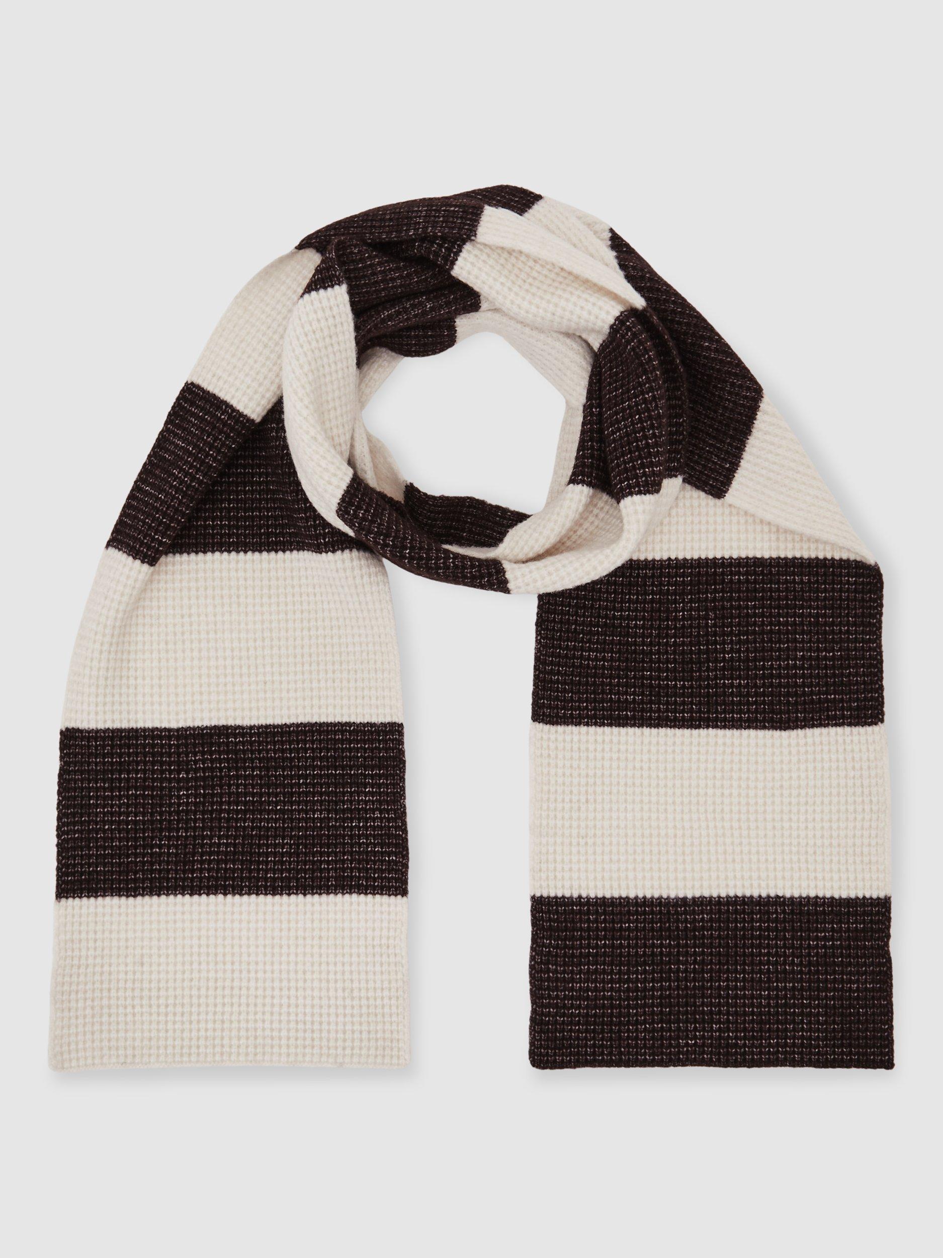Product image 4 of 5, which shows Reiss Wesley Striped Wool Blend Scarf, Chocolate Brown, One Size