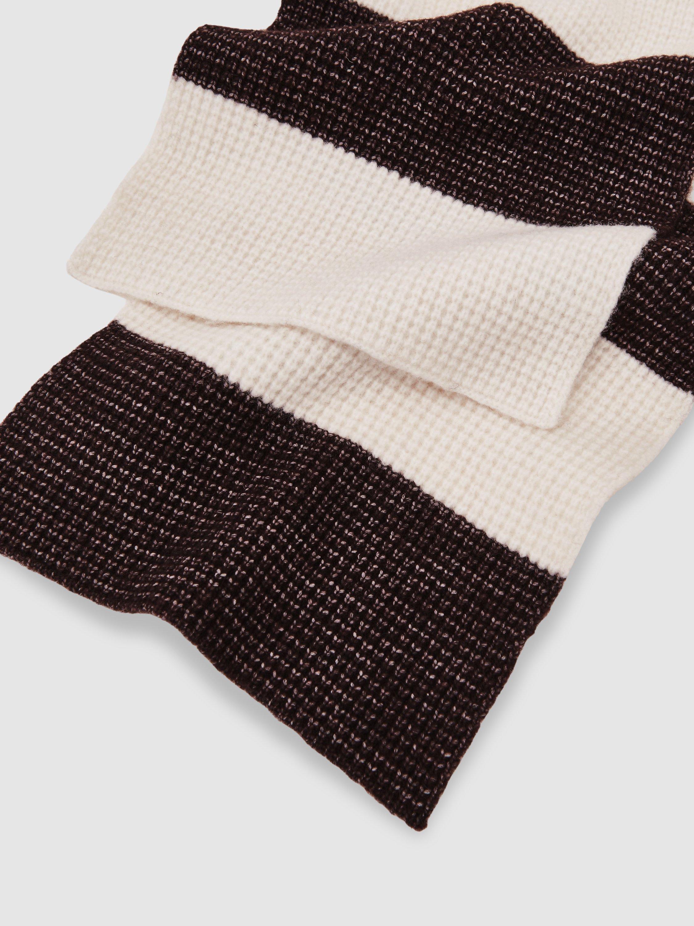 Product image 5 of 5, which shows Reiss Wesley Striped Wool Blend Scarf, Chocolate Brown, One Size